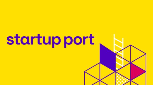 Logo of startup port on yellow ground